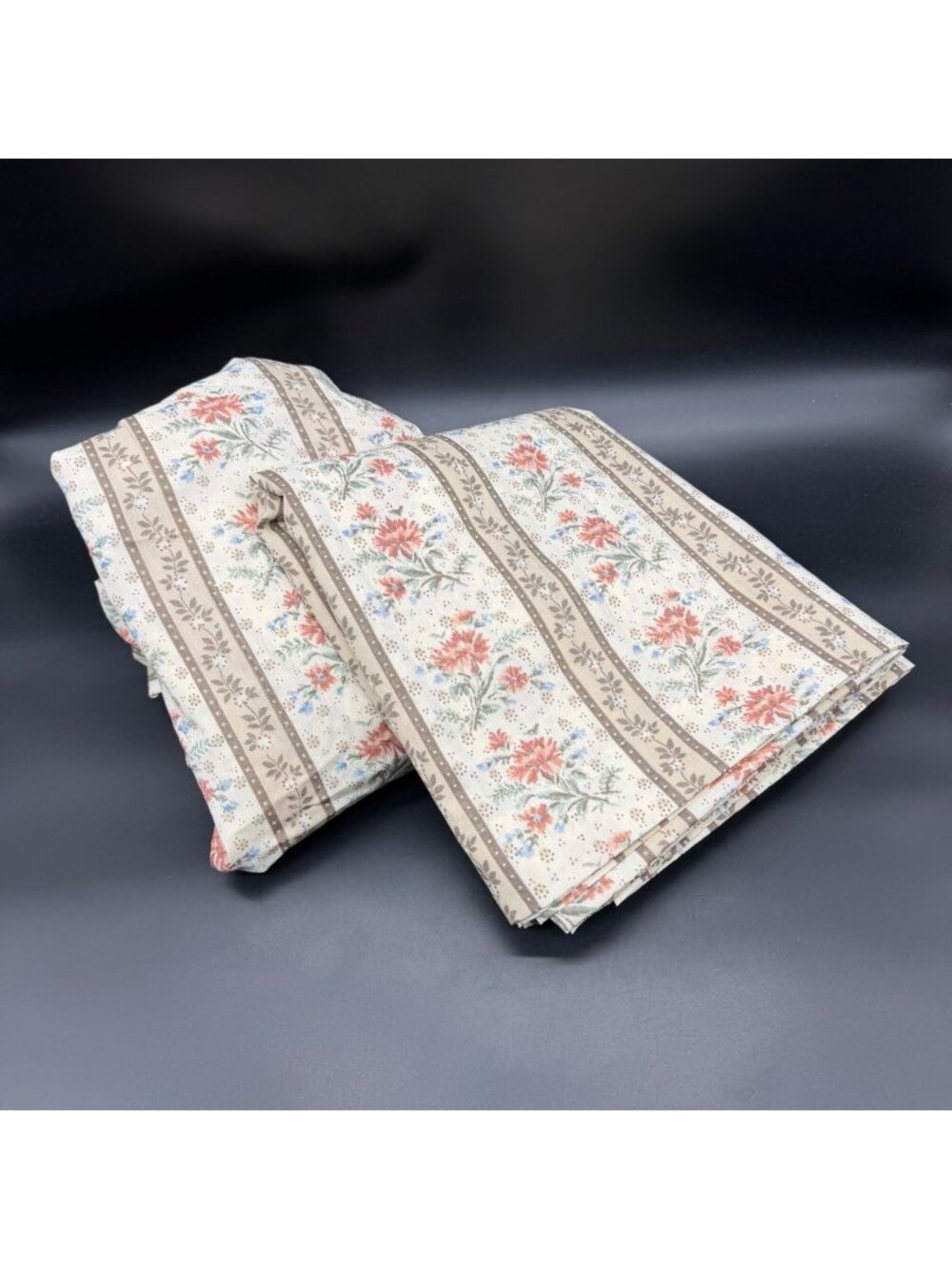 Vintage Full Fitted Flat Sheet Set 1970s Floral Stripe Lady Pepperell USA Boho